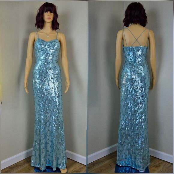 🩵NWT Speechless Mint & Silver Sequined Strappy Mermaid Sleeveless Gown Size 3 - Picture 2 of 13
